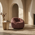 Ivy Swivel Armchair | Speckled Berry Red Boucle & Walnut