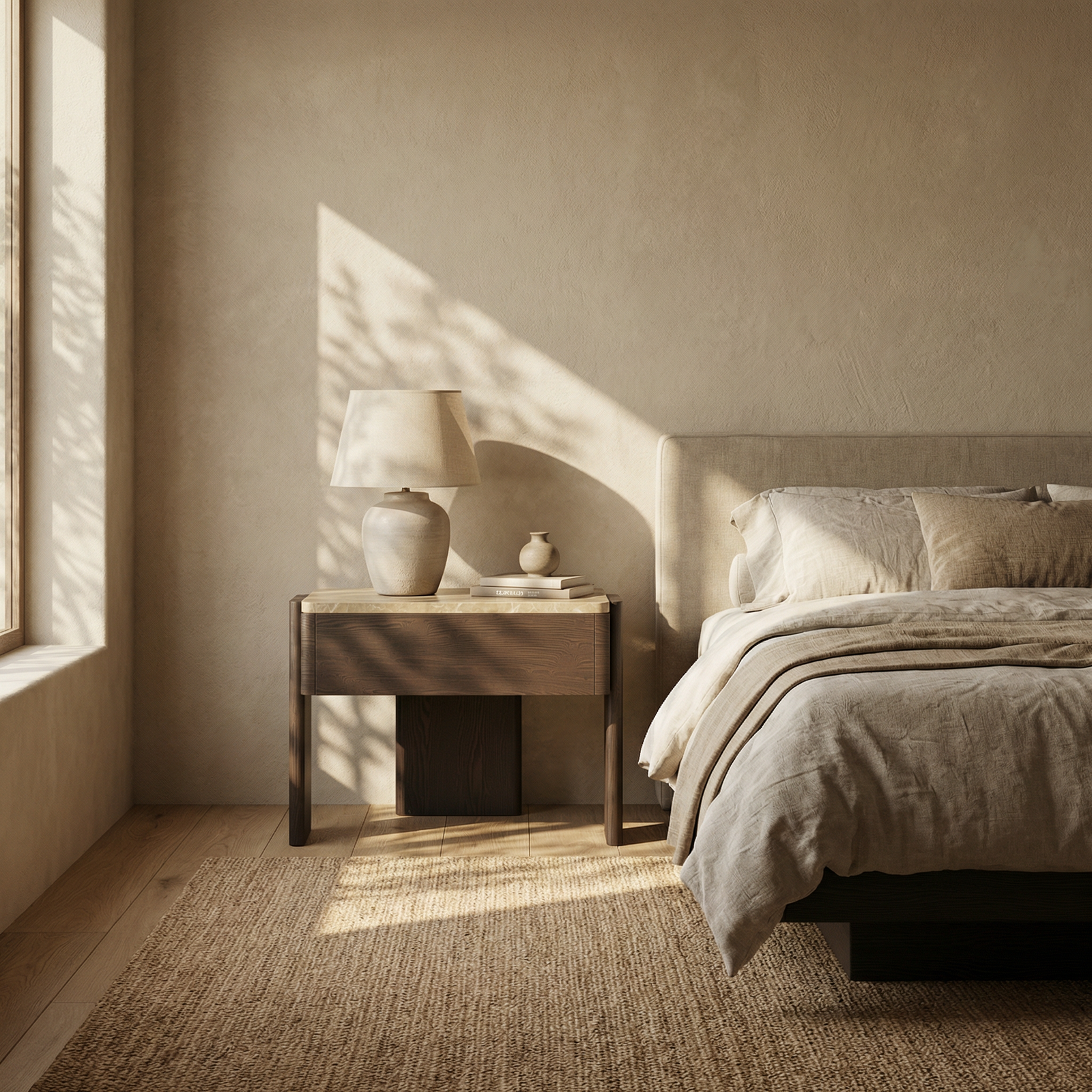 Conan Wooden 1 Drawer Bedside Table | Cappuccino Marble & Dark Walnut