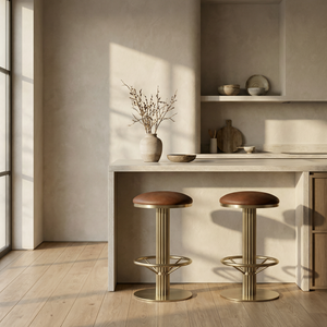 Rafferty Swivel Kitchen Stool | Vintage Tan Faux Leather & Brass ...