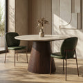 Oxborough 4 Seat Round Dining Table | Natural Travertine Effect Stone & Walnut