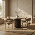 Pedersen 4 Seat Round Dining Table | Cappuccino Brown Riverstone Marble & Walnut