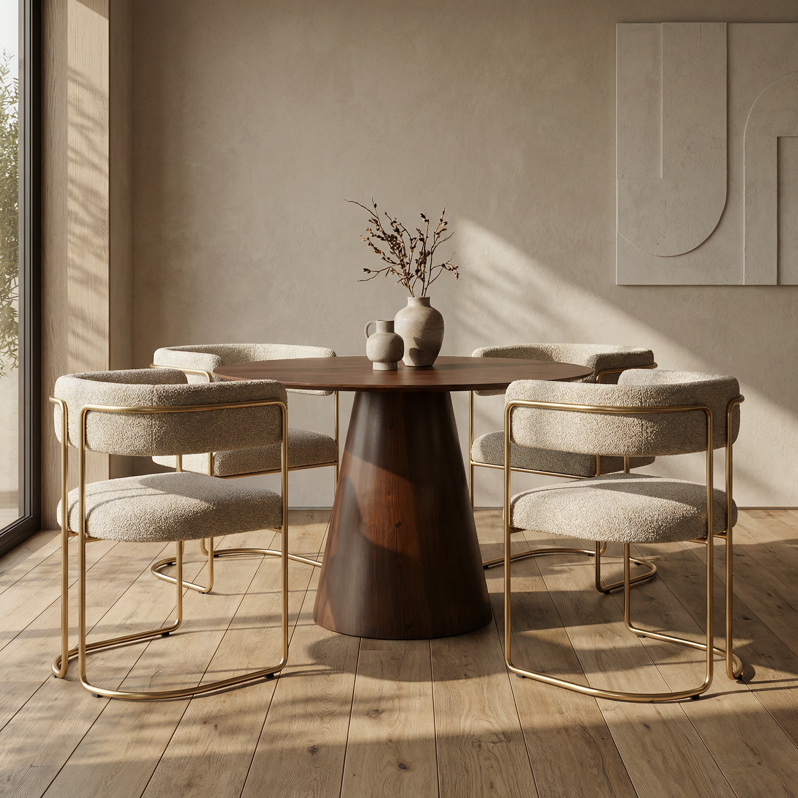 Juliana Carver Dining Chair | Speckled Stone Sustainable Boucle & Brass