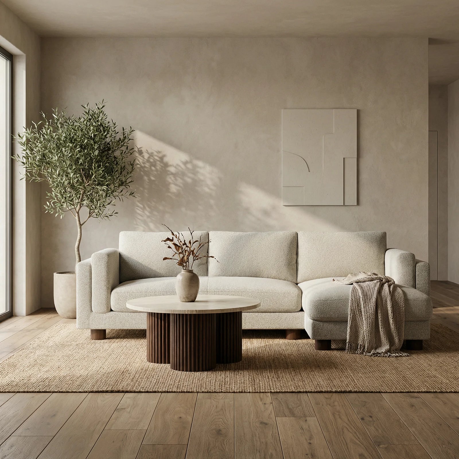 Halton Right Hand Chaise Sofa | Speckled Stone Sustainable Boucle