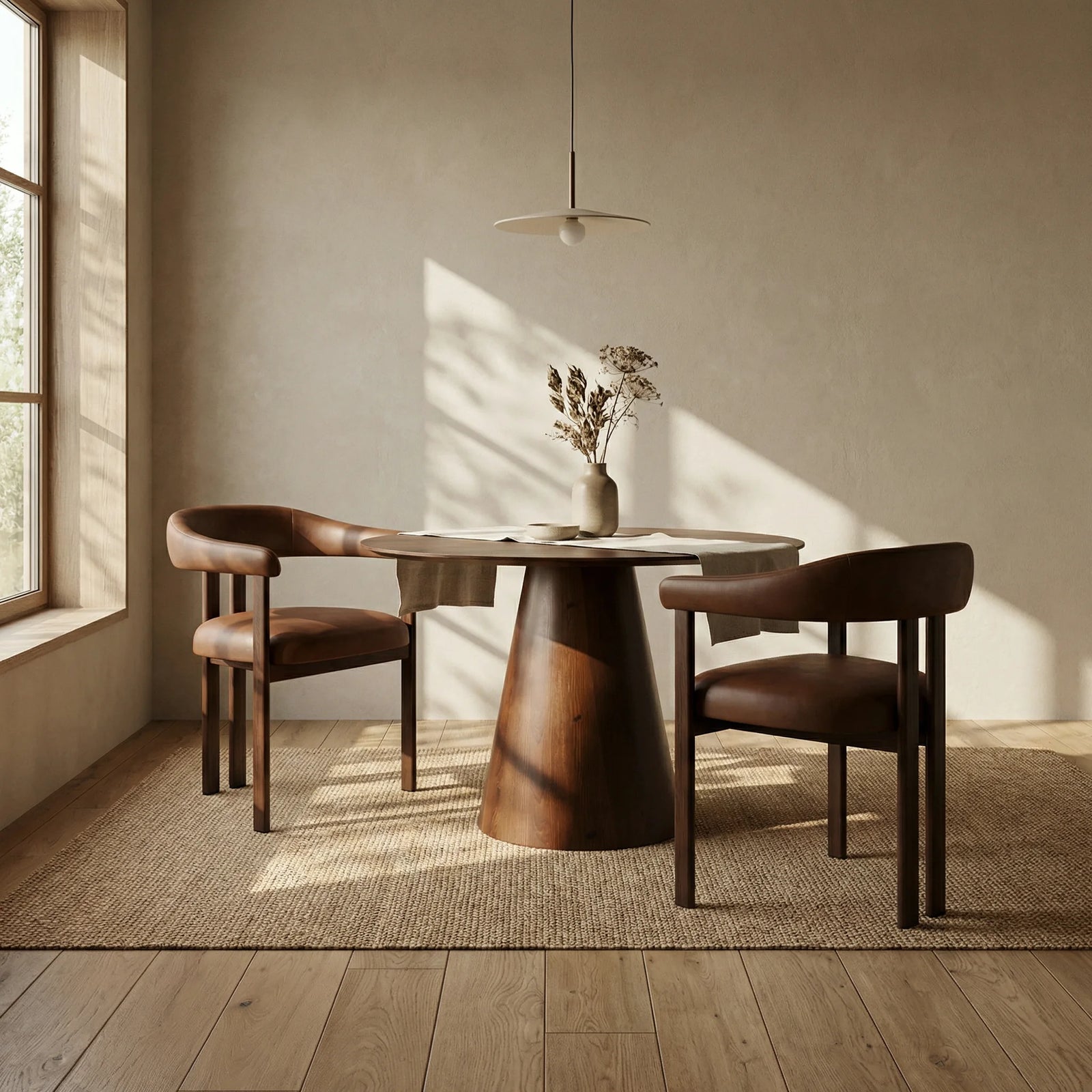 Finnley Large 4 Seat Round Wooden Dining Table | Walnut