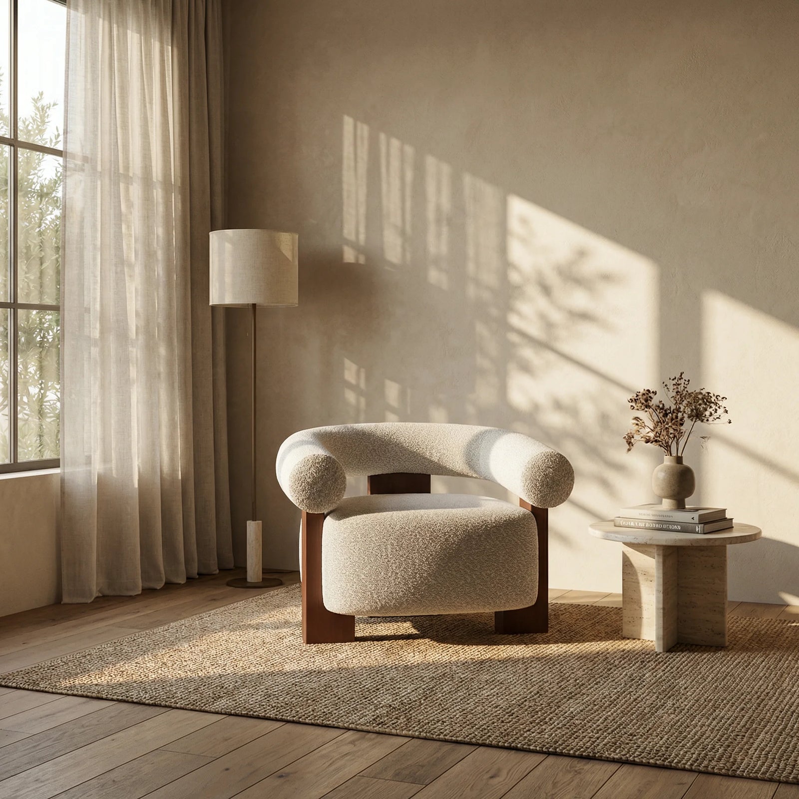 Fawnley Accent Chair | Speckled Stone Sustainable Boucle & Walnut