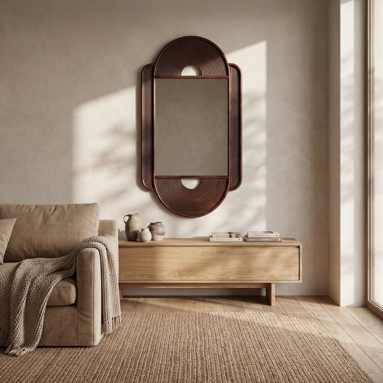 Akin Oval Wall Mirror, 115 x 65 cm | Walnut