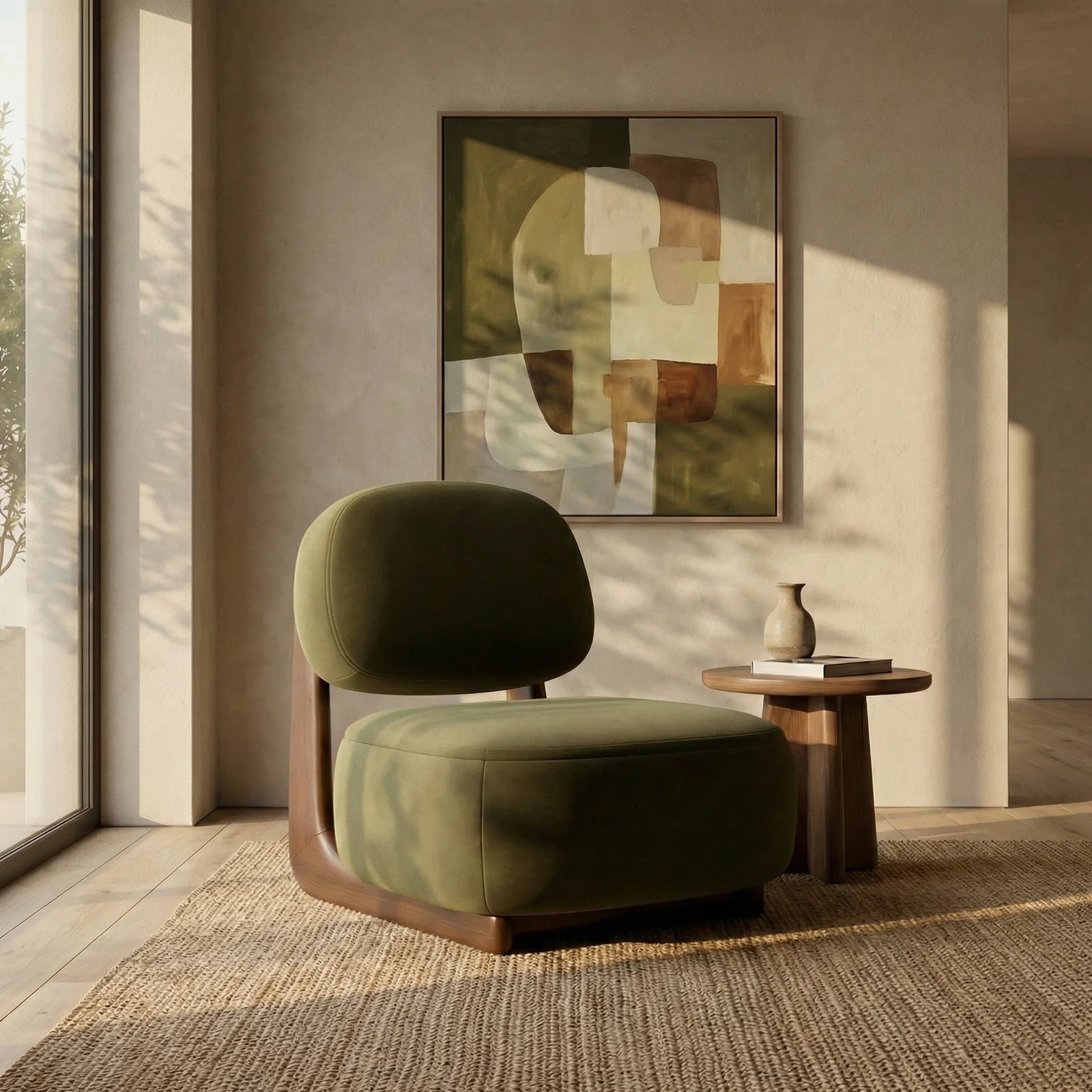 Didsbury Accent Chair | Moss Green Sustainable Mohair Velvet & Walnut