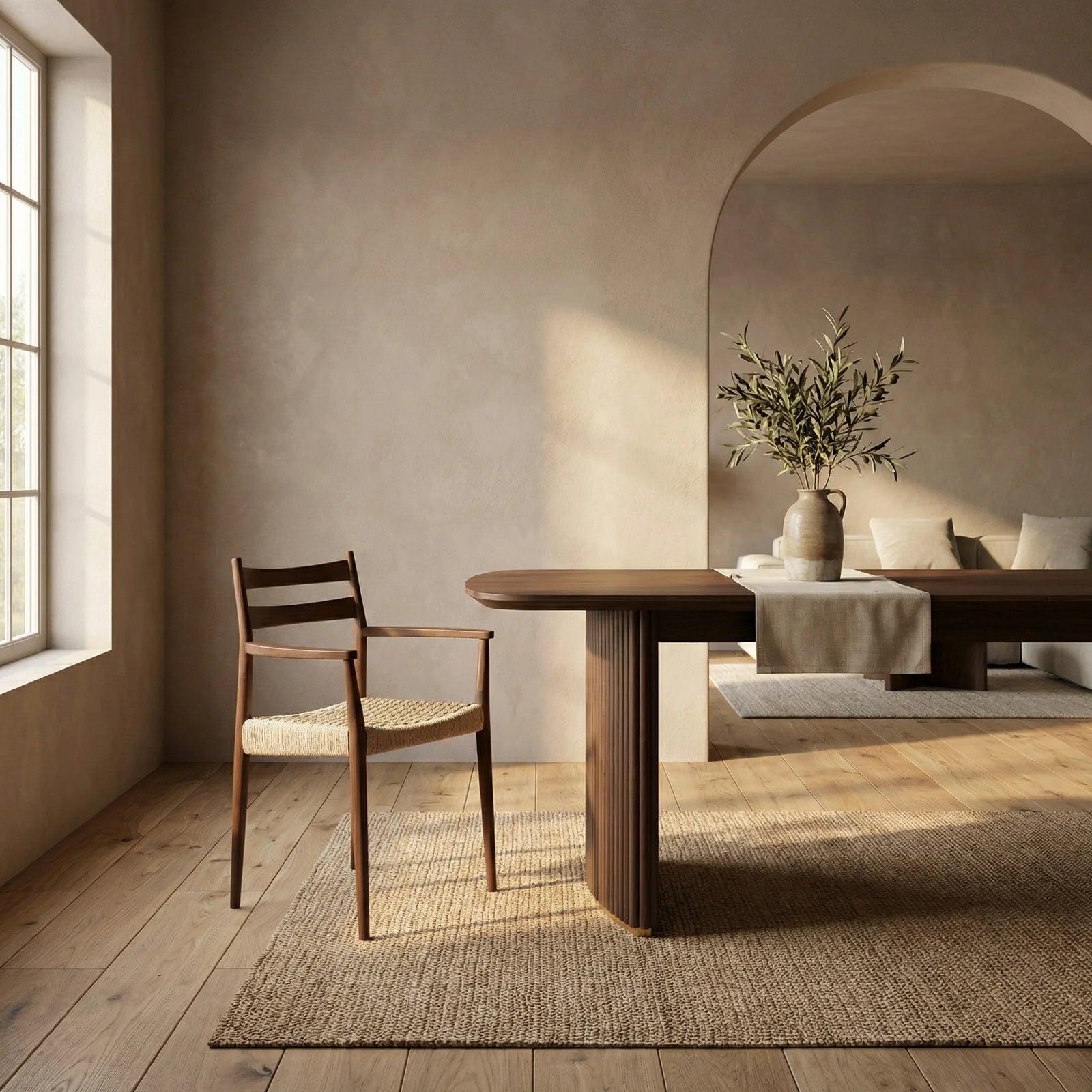 Caleb Wooden Carver Dining Chair | Natural Weave & Walnut