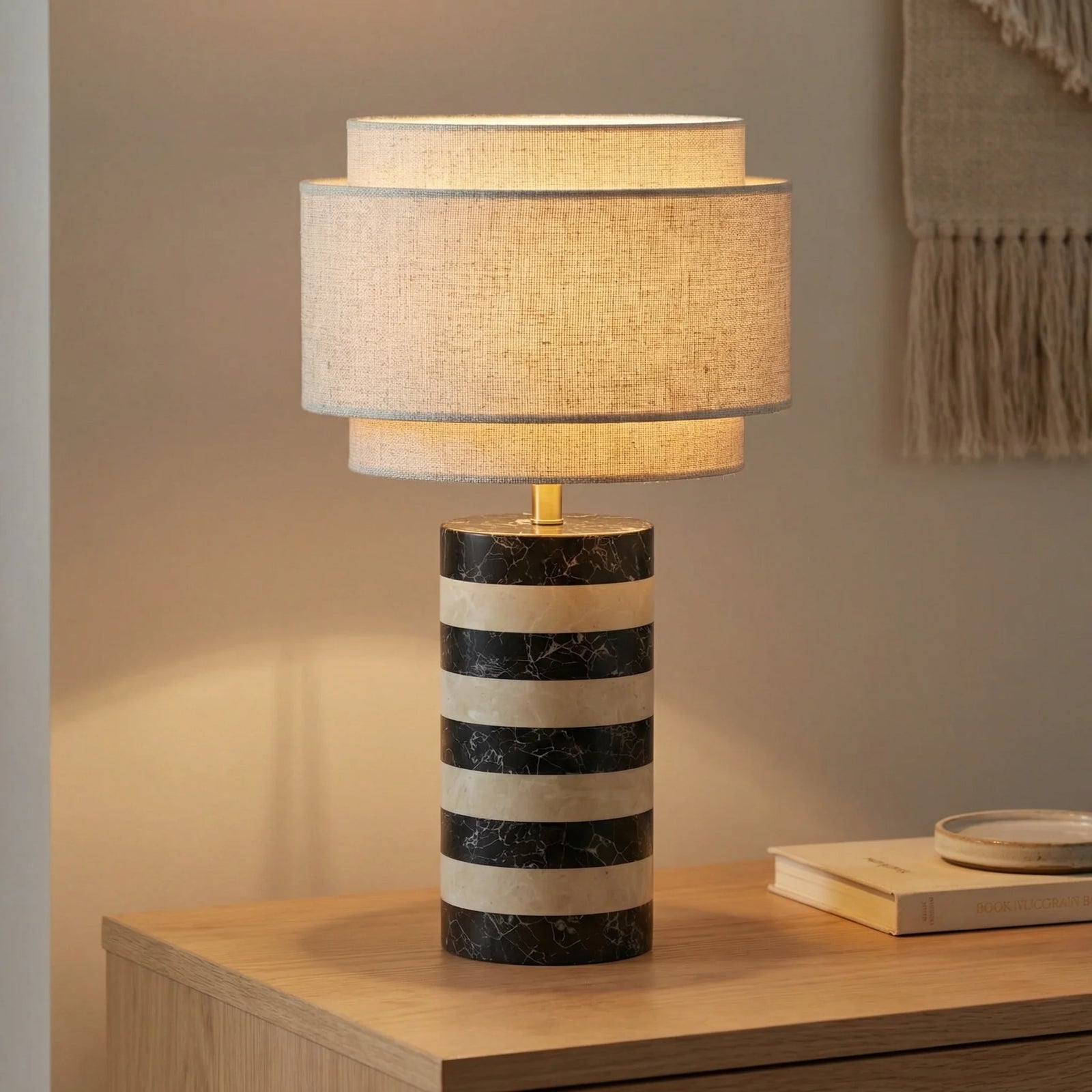 Briar Table Lamp | Chocolate Brown Marble & Natural Travertine