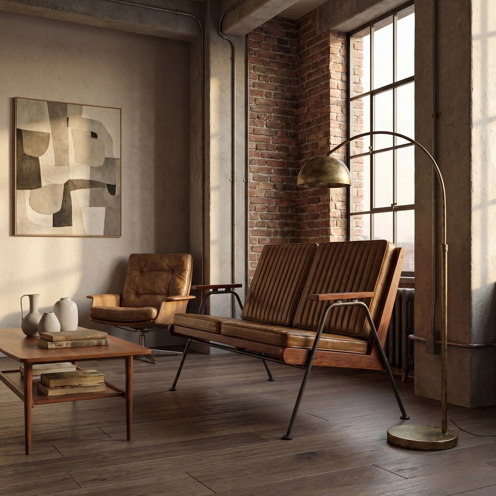 Wickham 2 Seater Sofa | Brown Faux Leather & Walnut