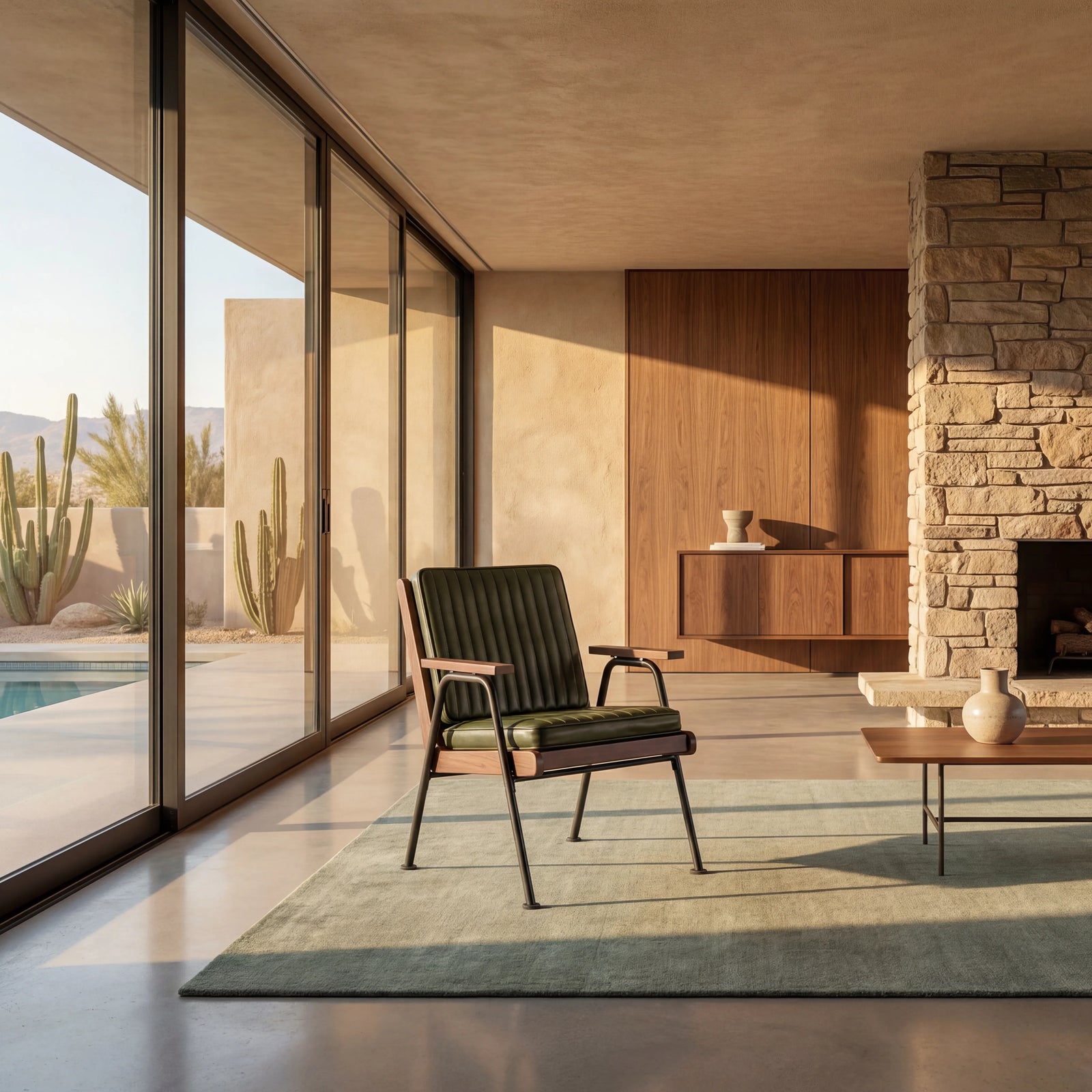 Wickham Armchair | Green Faux Leather & Walnut