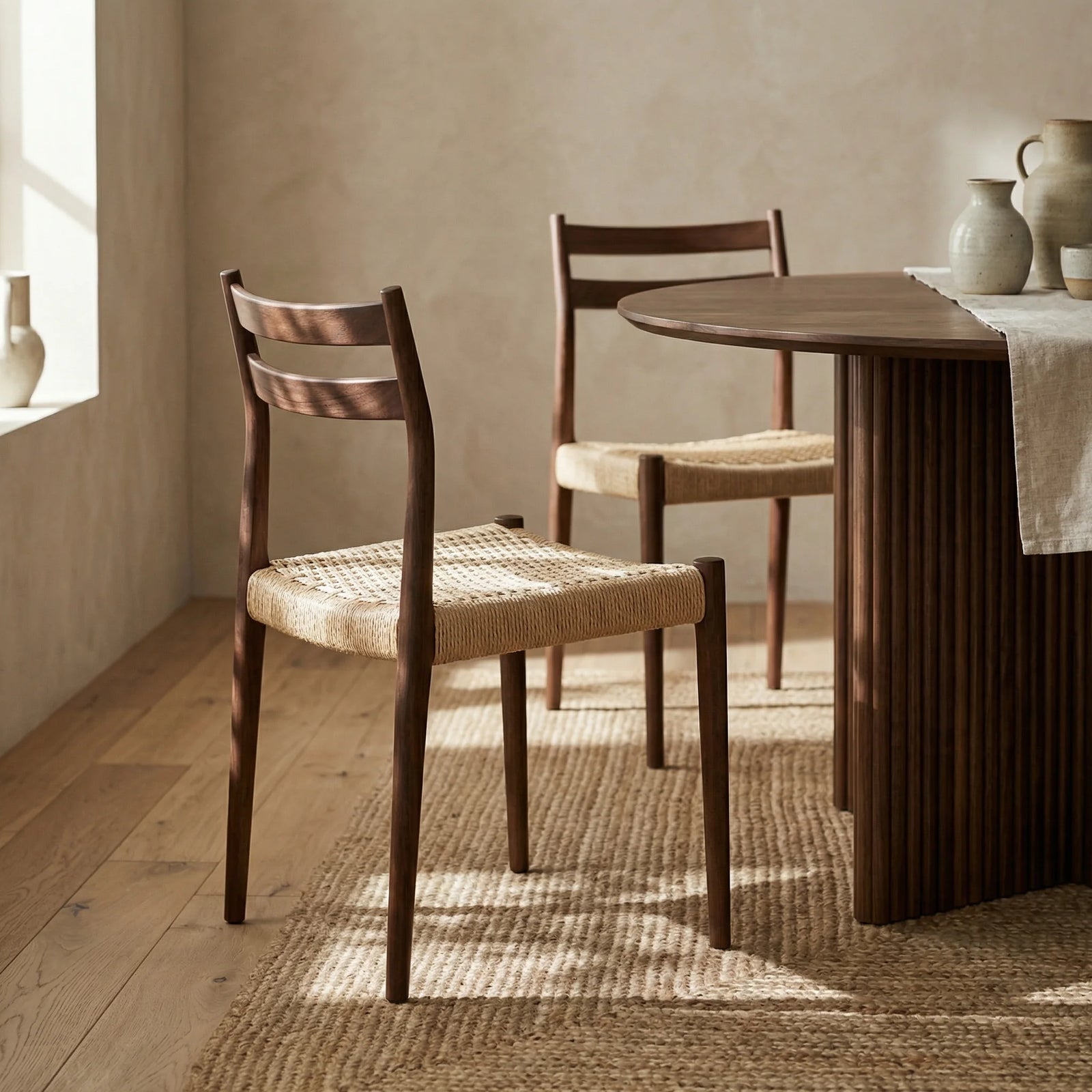 Caleb Wooden Dining Chair | Natural Weave & Walnut