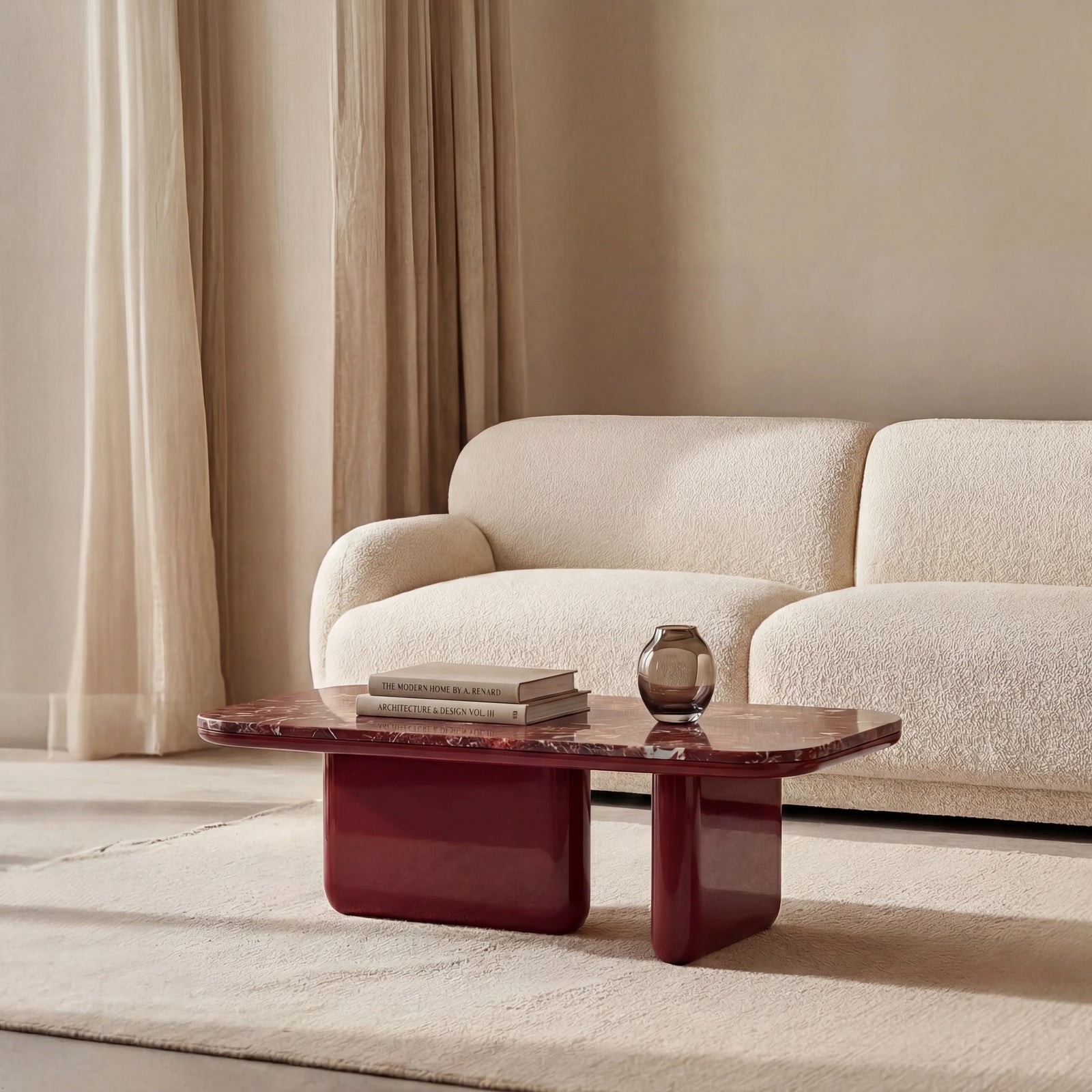 Aliza Rectangle Coffee Table | Maroon Red Marble & High Gloss Burgundy