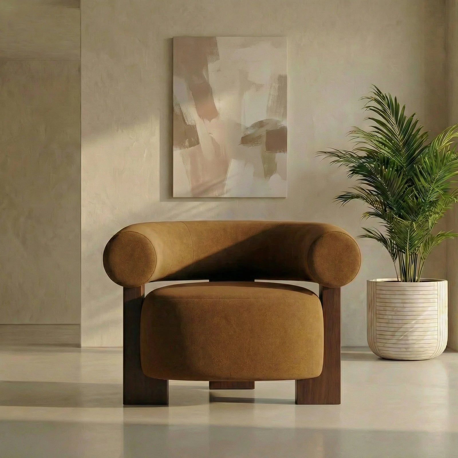 Fawnley Accent Chair | Caramel Brown Sustainable Mohair Velvet & Walnut