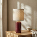 Burford Table Lamp | Natural Linen & High Gloss Burgundy