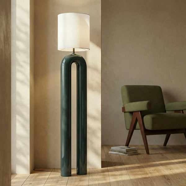 【専用】Modern Floor Lamp ミッドセンチュリー Millau Floor Lamp, Natural Linen & High Gloss Emerald Green | Cult