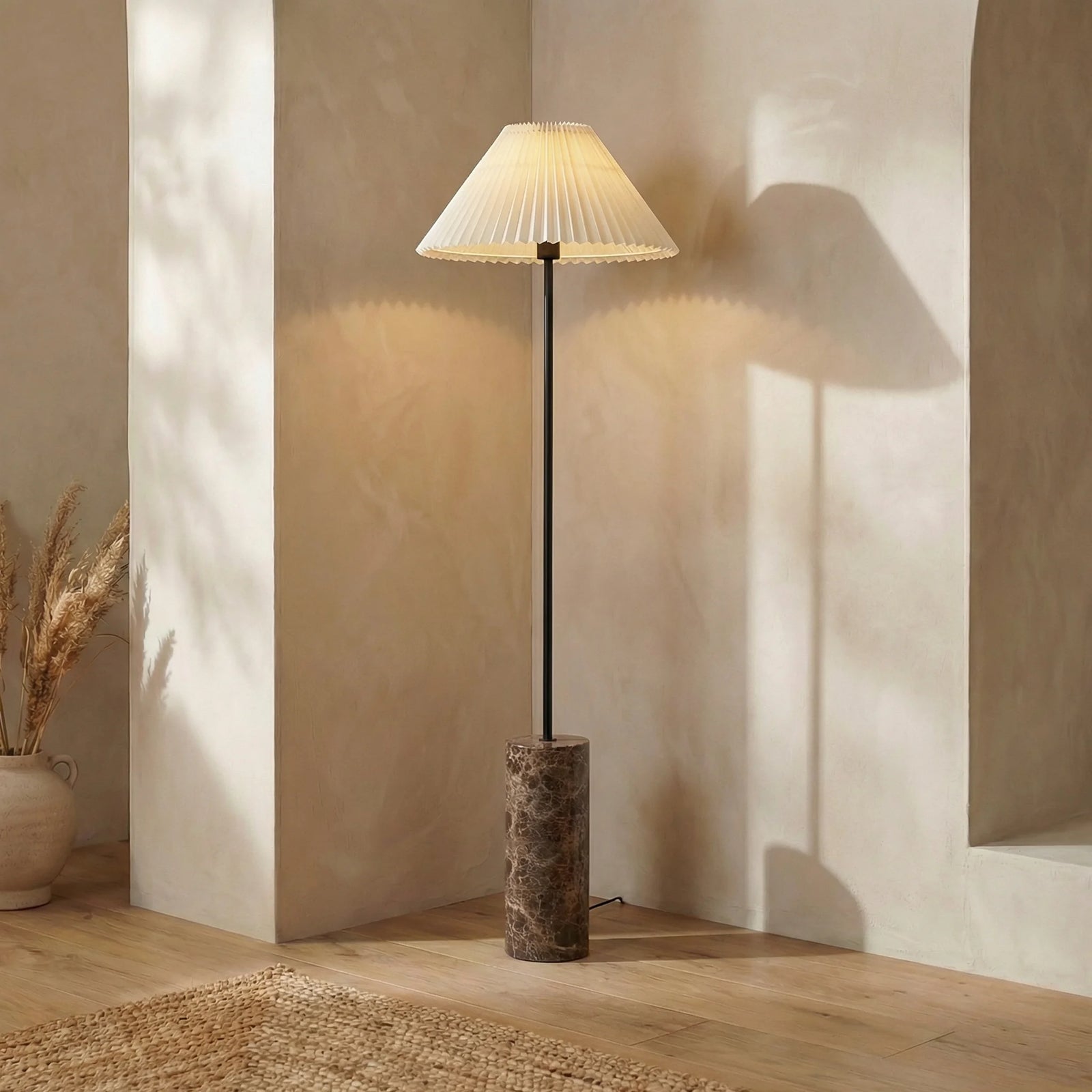 Danika Floor Lamp | Natural Linen & Brown Marble