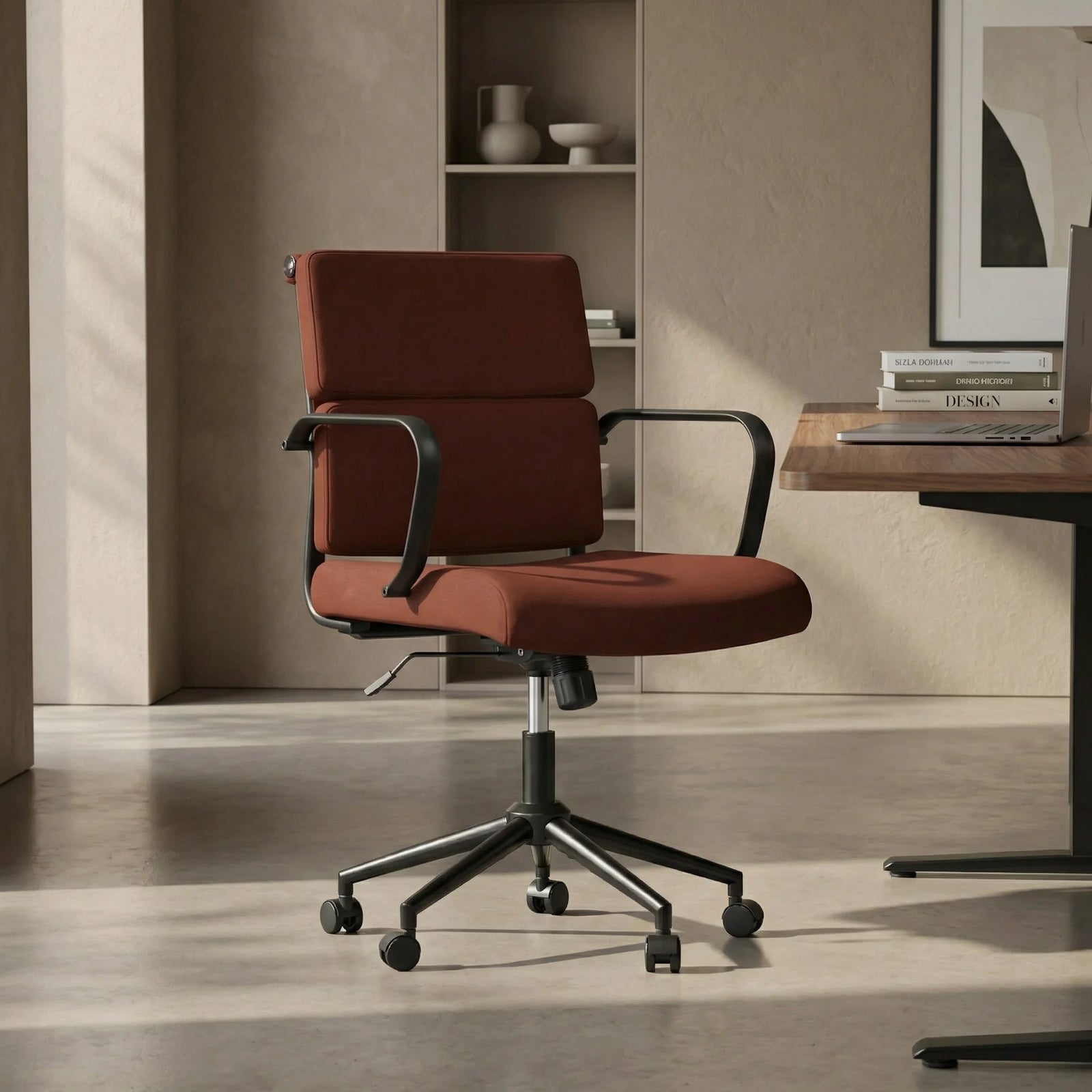 Mae Office Chair | Rust Red Sustainable Velvet & Black
