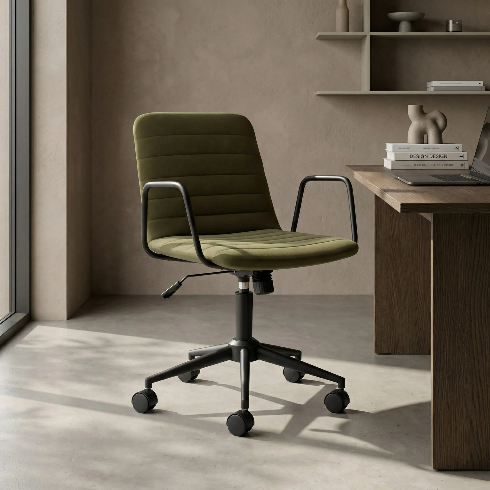 Gianna Office Chair | Moss Green Sustainable Mohair Velvet & Black