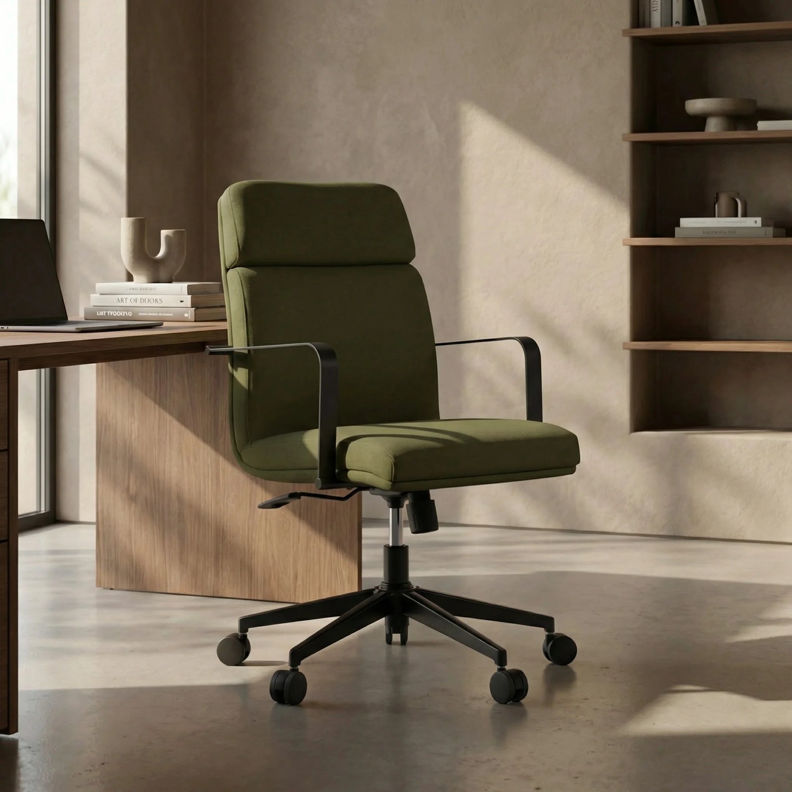Blaire Office Chair | Olive Green Faux Leather & Black