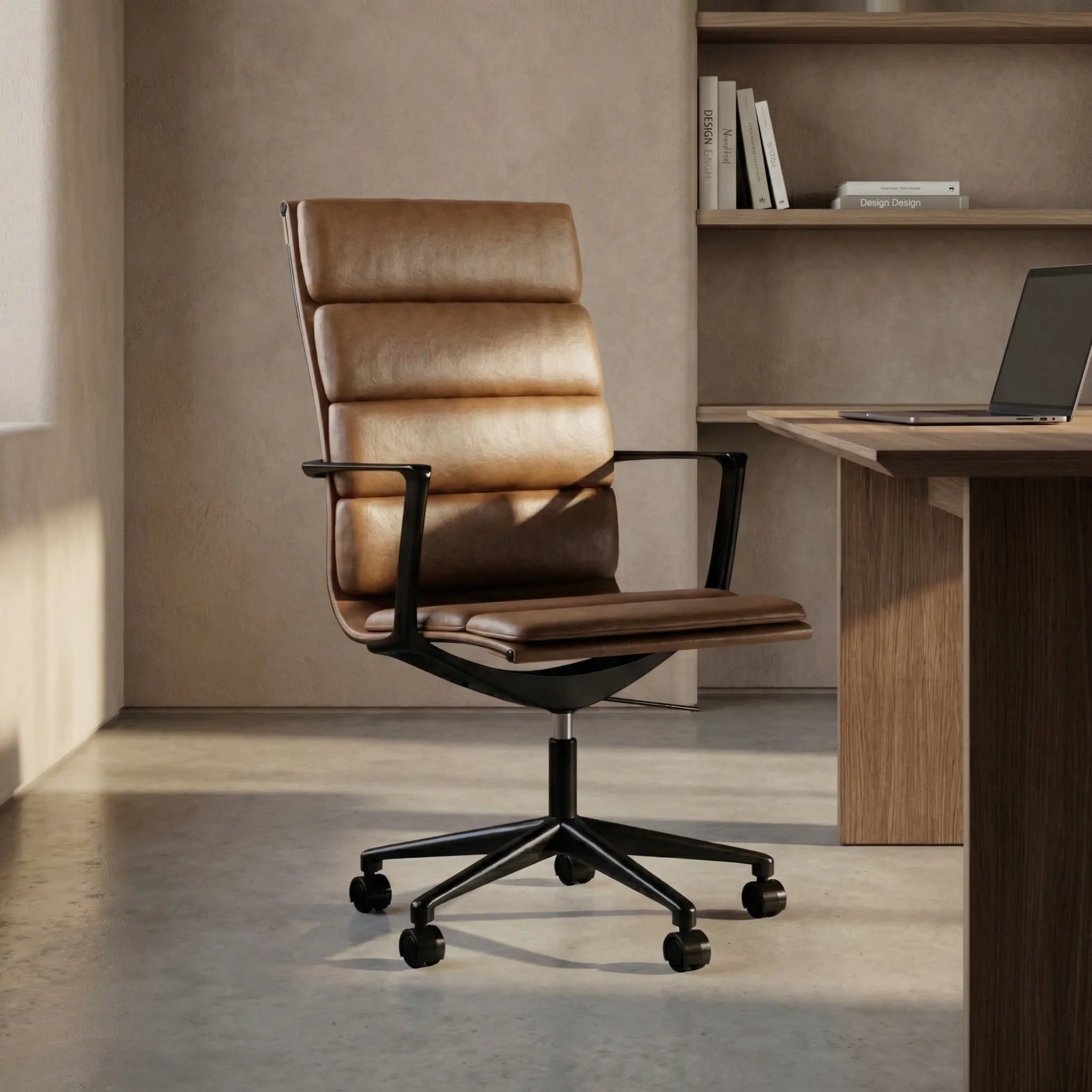 Urma High Back Office Chair | Vintage Tan Faux Leather & Black