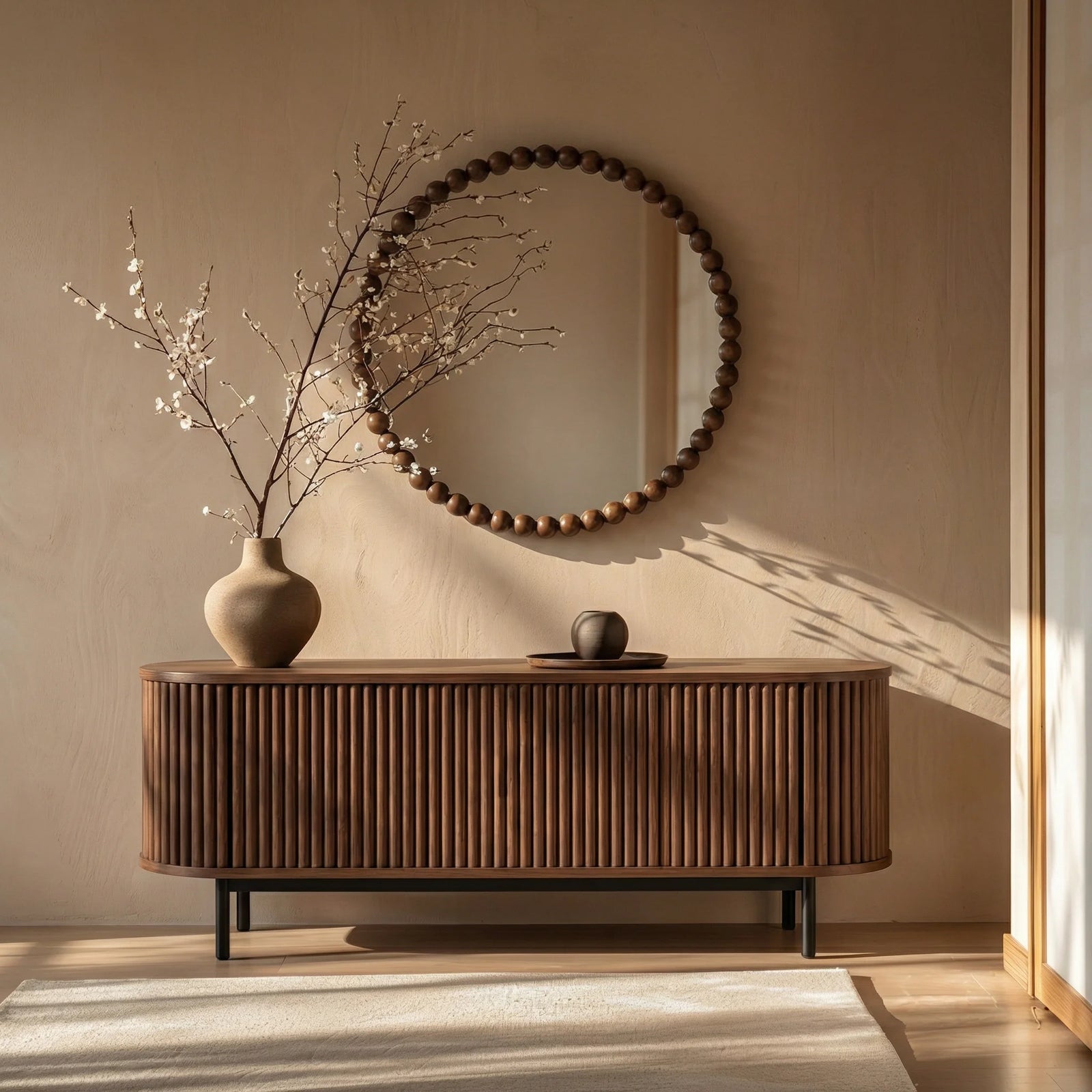 Ashby Round Wall Mirror,  80 cm| Walnut