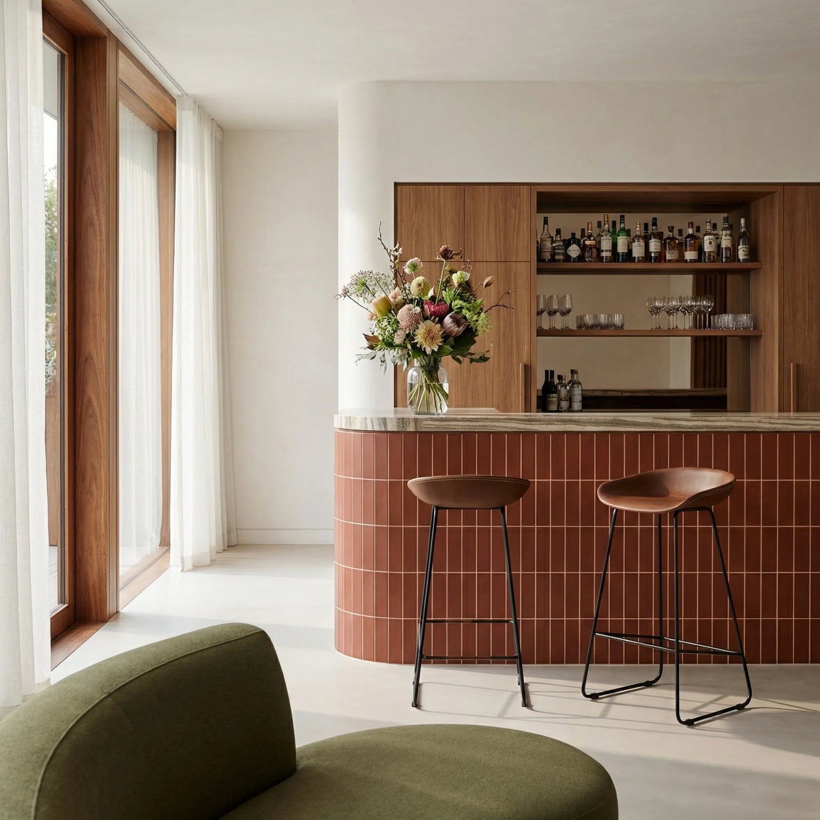 Conway Bar Stool | Vintage Tan Faux Leather & Black