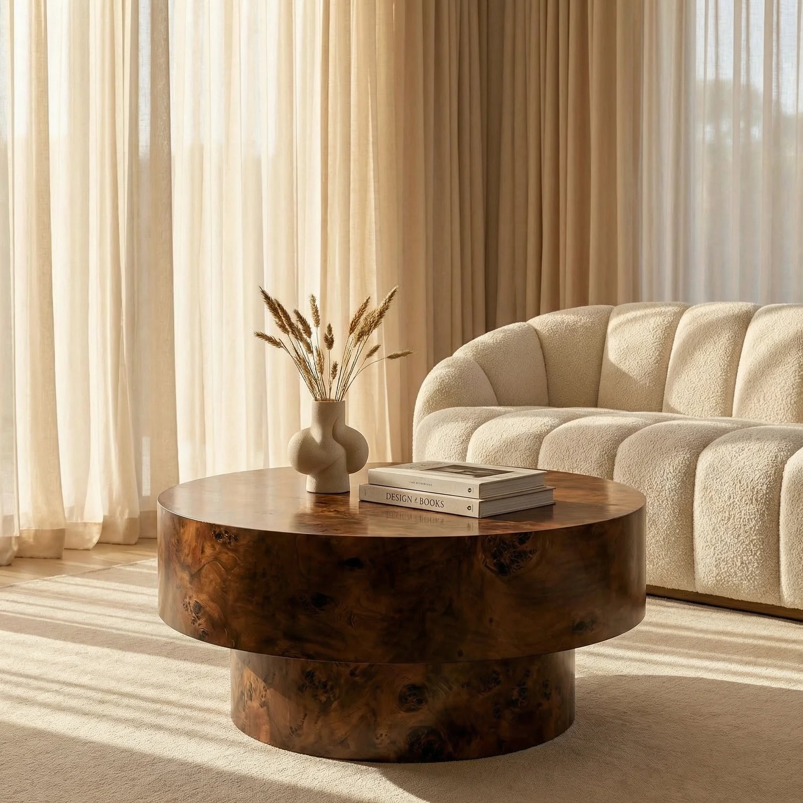 Dalton Round Wooden Coffee Table | Walnut Burl Wood