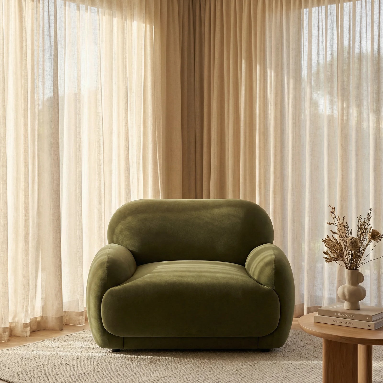 Cloud Armchair | Moss Green Sustainable Mohair Velvet