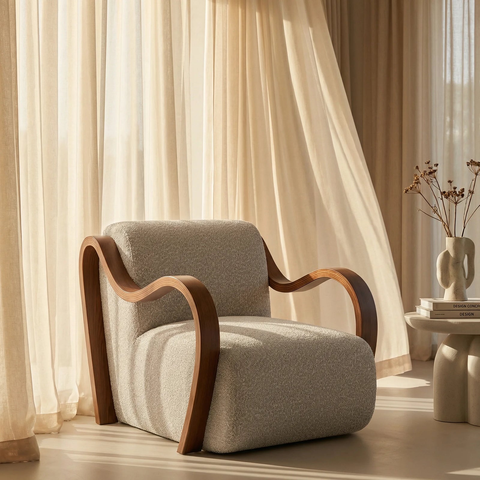 Talie Accent Chair | Speckled Stone Sustainable Boucle & Walnut