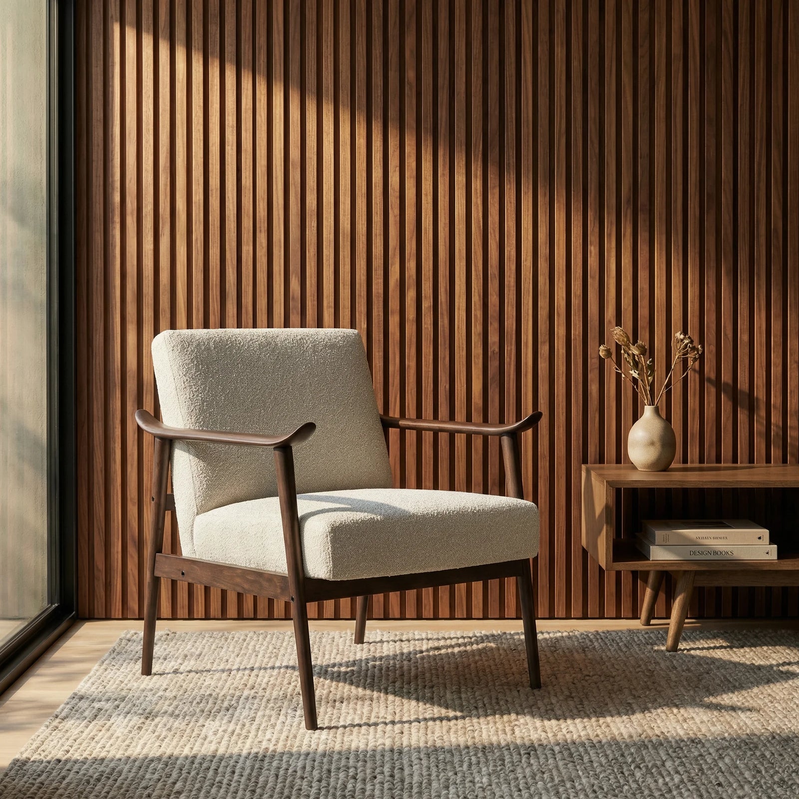 Lola Accent Chair | Speckled Stone Sustainable Boucle & Dark Walnut