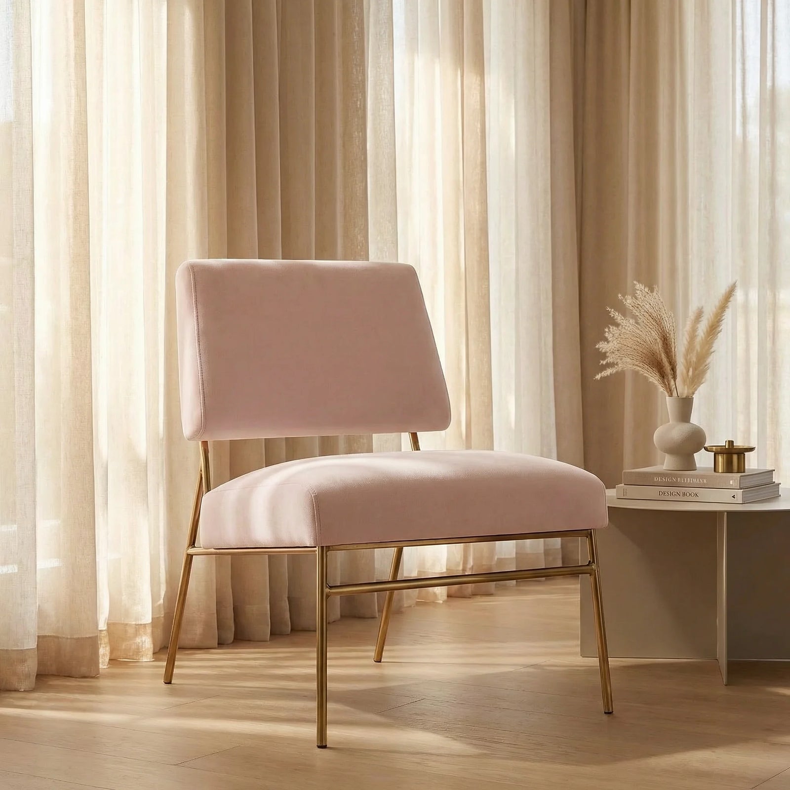 Holly Accent Chair | Light Pink Velvet & Brass