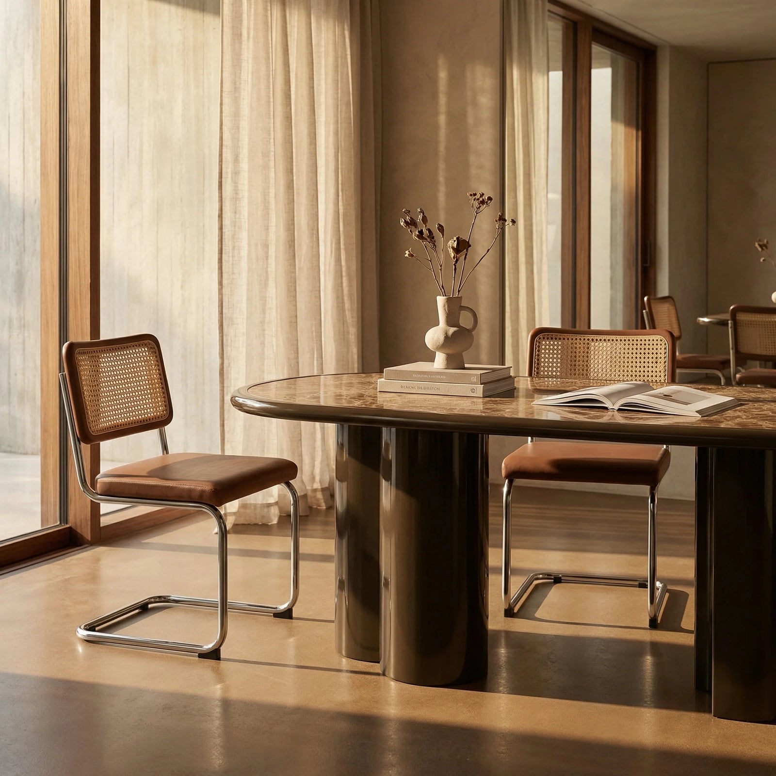 Kenton Dining Chair | Vintage Tan Faux Leather & Chrome