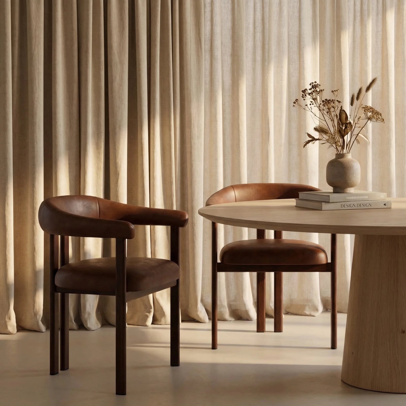 Arbor Carver Dining Chair | Vintage Tan Faux Leather & Walnut