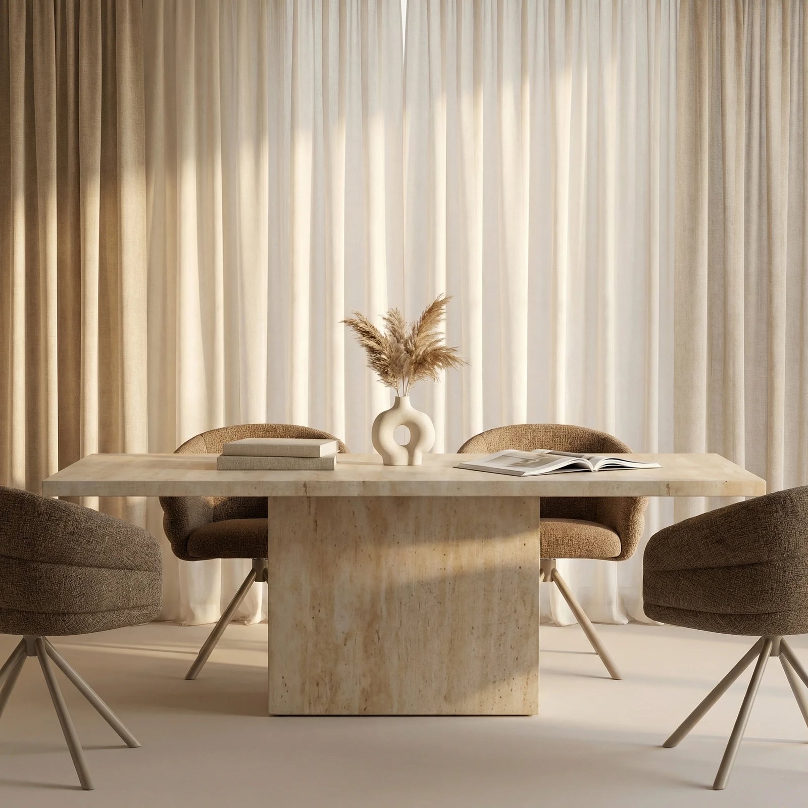 Toulouse 6 Seat Rectangle Dining Table | Natural Travertine
