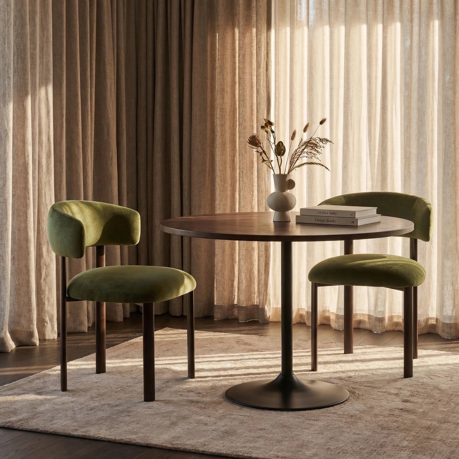 Isla 4 Seat Round Wooden Dining Table | Walnut & Black