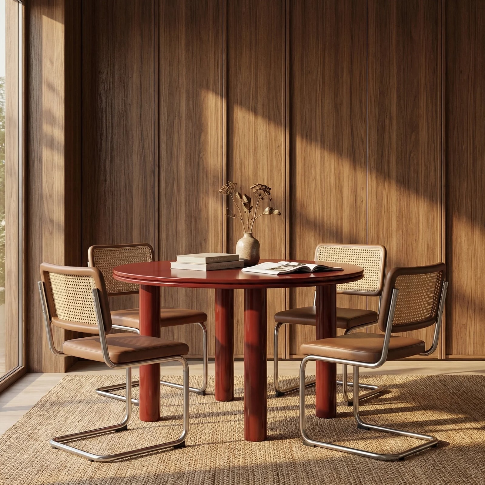 Raphael 4 Seat Round Dining Table | High Gloss Burgundy