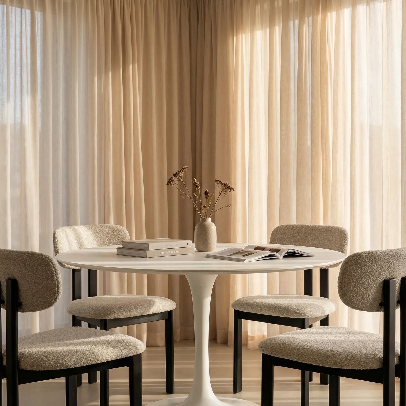 Isla 4 Seat Round Dining Table | White Ceramic & White