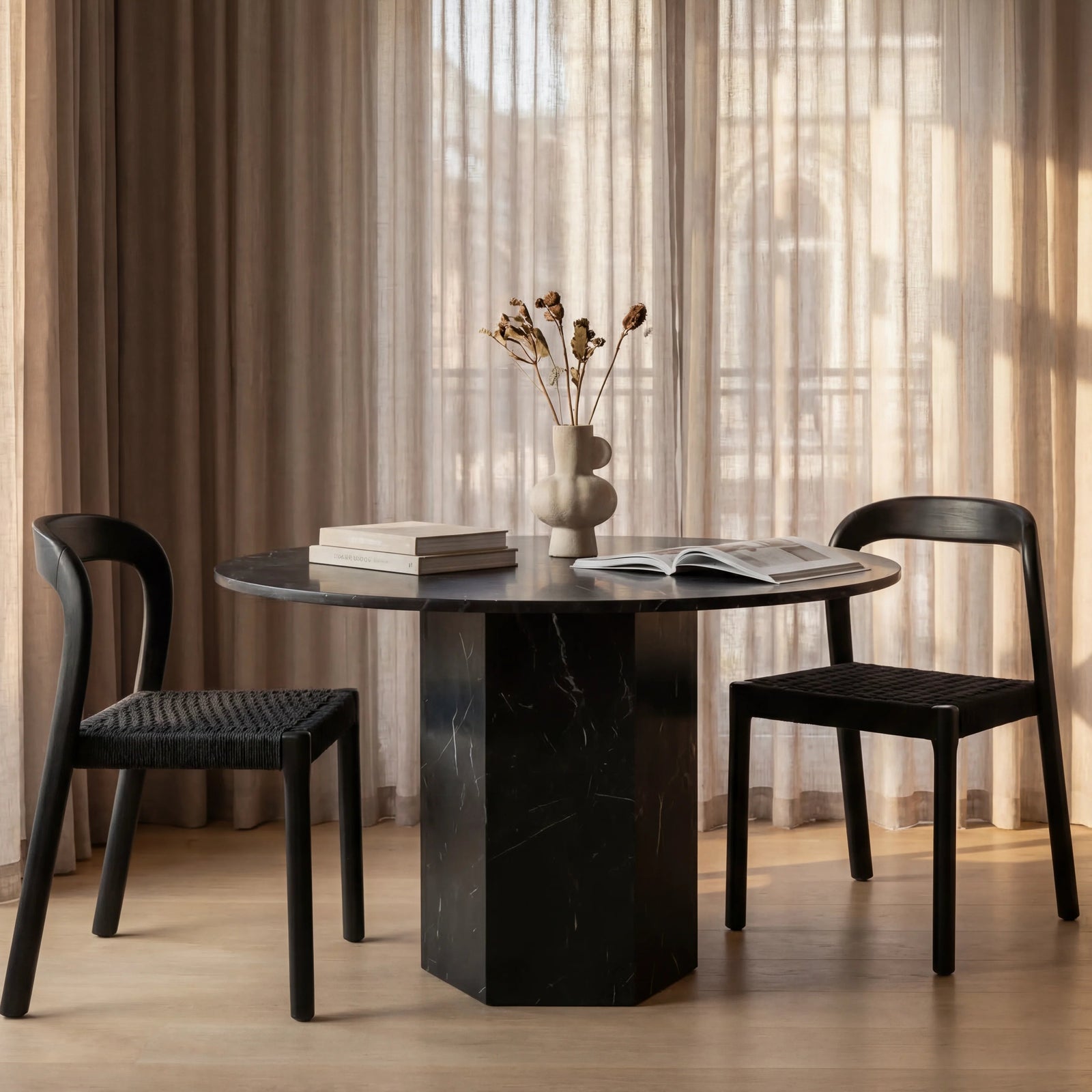 Naxos 4 Seat Round Dining Table | Onyx Black Marble