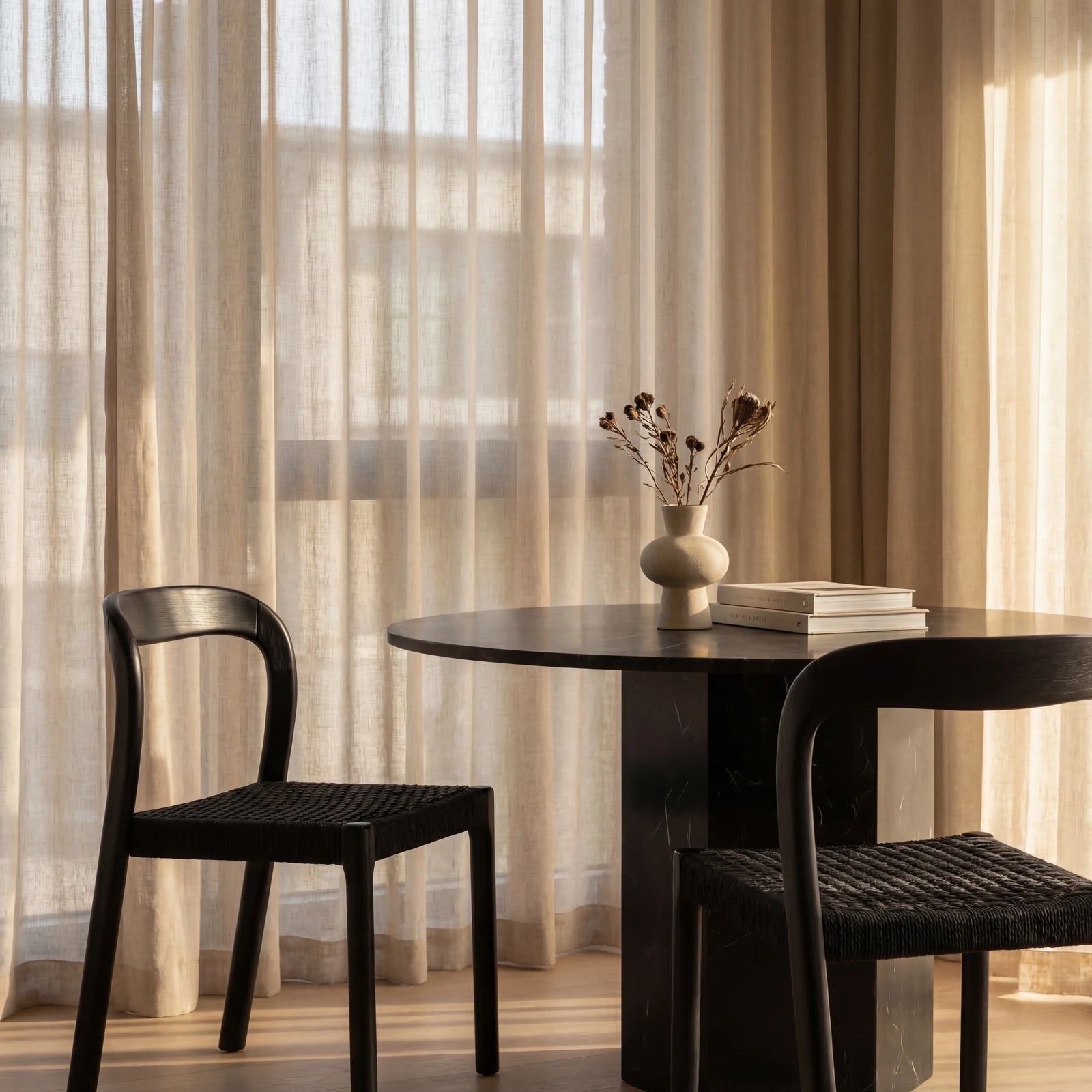 Madeleine Stackable Wooden Dining Chair | Black Weave & Black