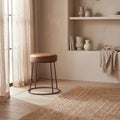 Austen Low Stool | Vintage Tan Faux Leather & Rustic