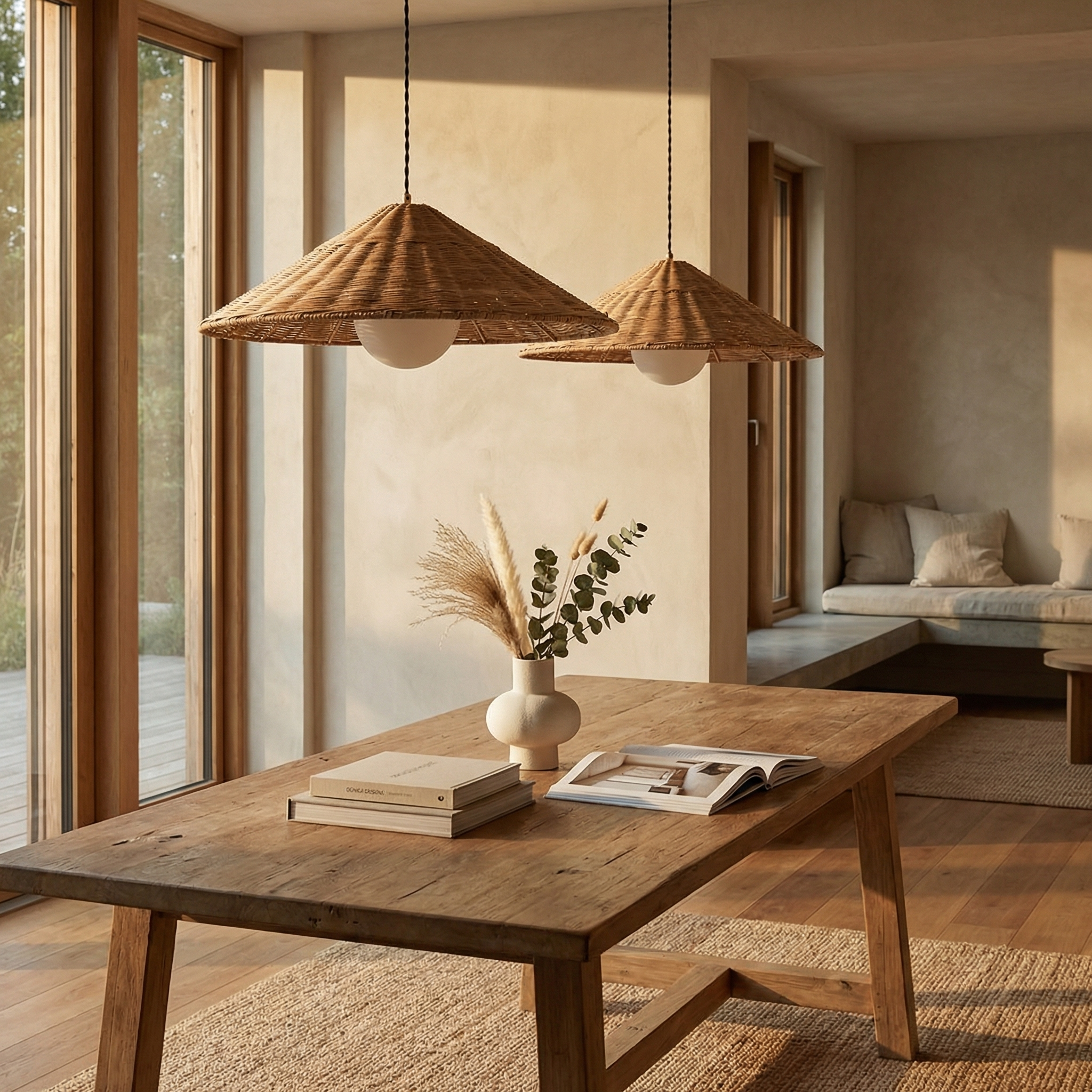 Reagan Large Pendant Light | Natural Rattan & Black