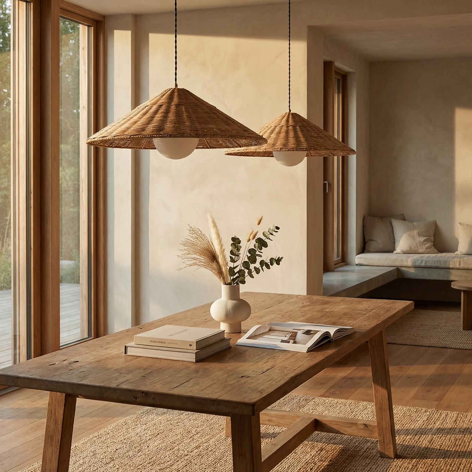 Reagan Large Pendant Light | Natural Rattan & Black