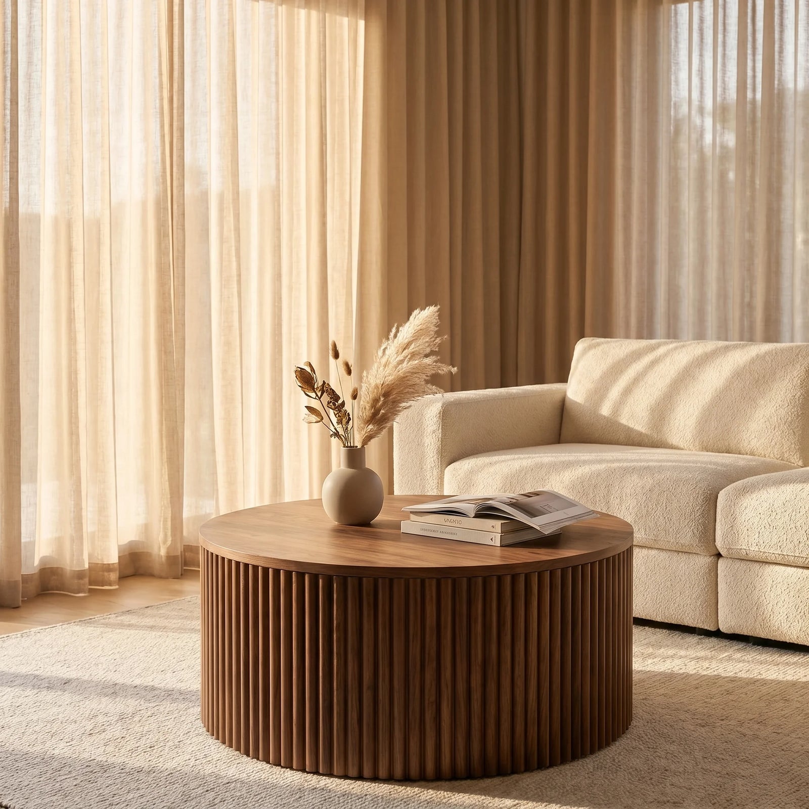 Brey Round Wooden Storage Coffee Table | Walnut