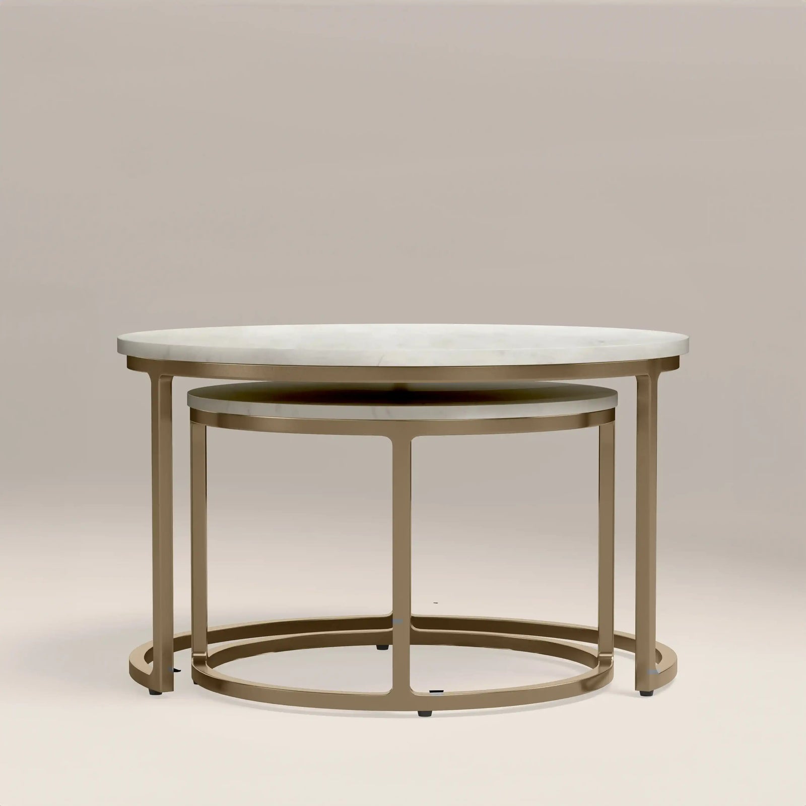 Madison Set Of 2 Round Nesting Coffee Tables | White Marble & Brass