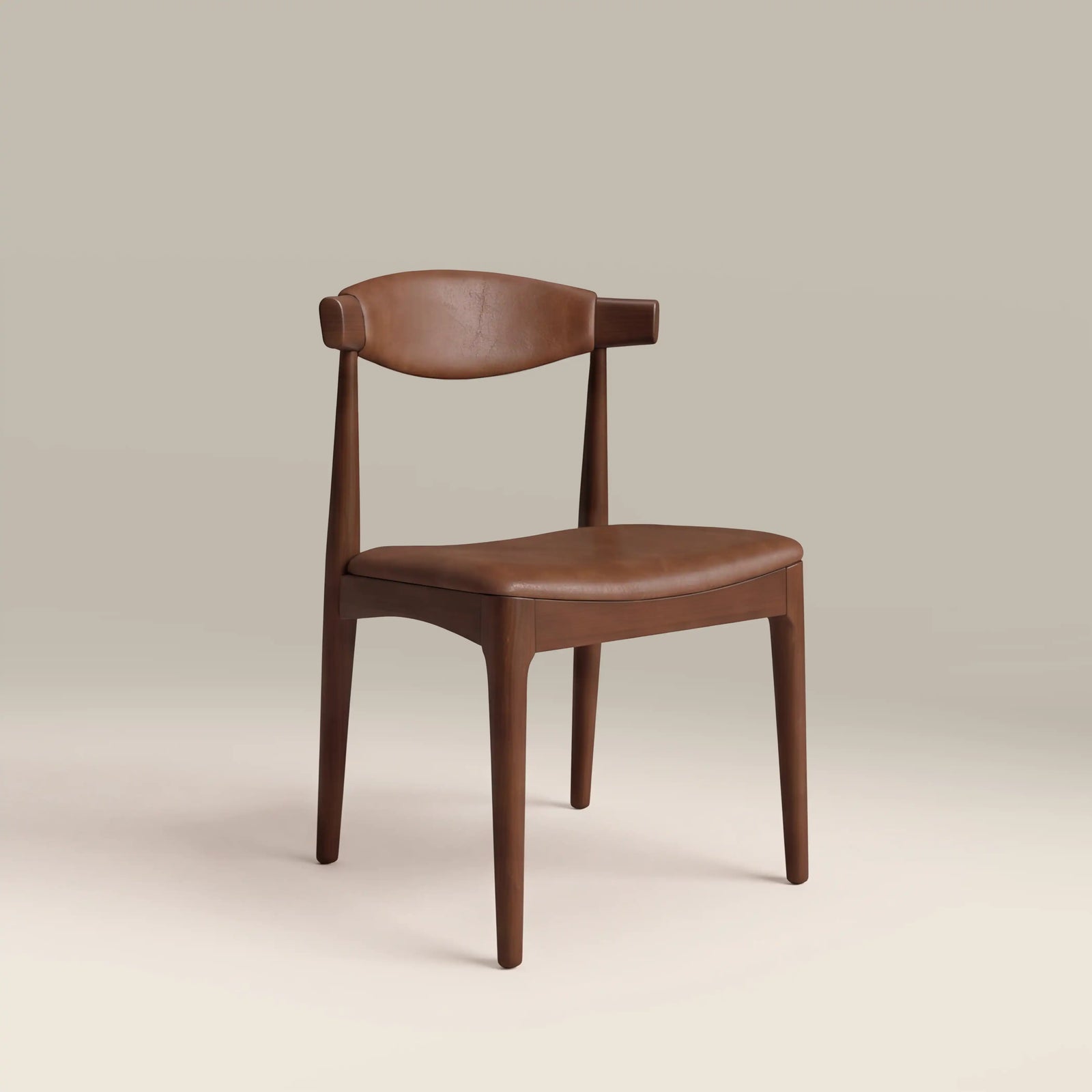 Marton Wooden Dining Chair | Vintage Tan Faux Leather & Walnut