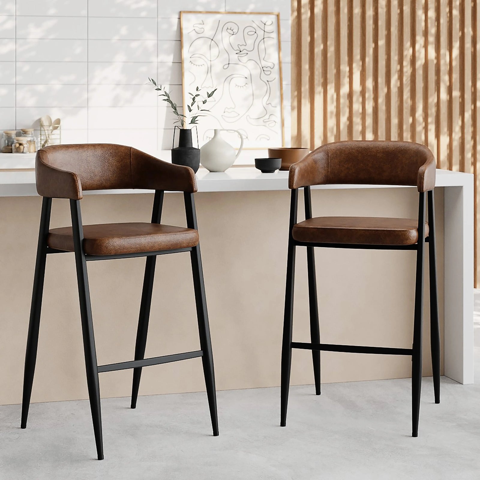 Presley Bar Stool | Vintage Tan Faux Leather & Black