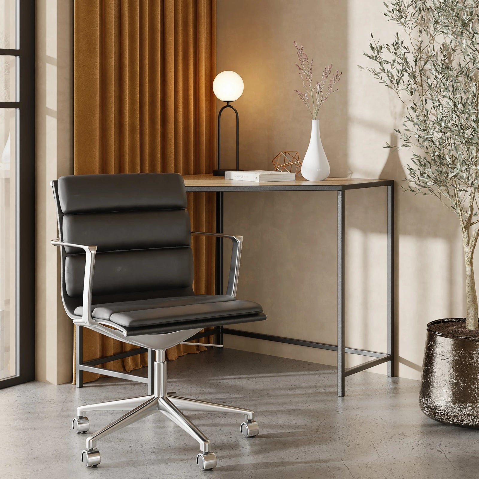 Urma Office Chair | Black Faux Leather & Chrome