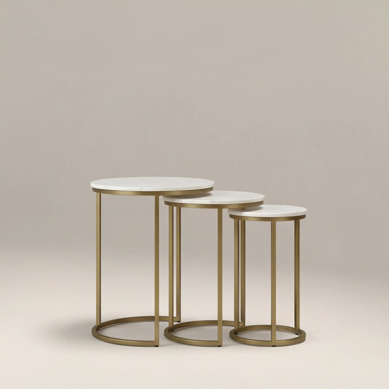 Madison Set Of 3 Round Nesting Side Tables | White Marble & Brass