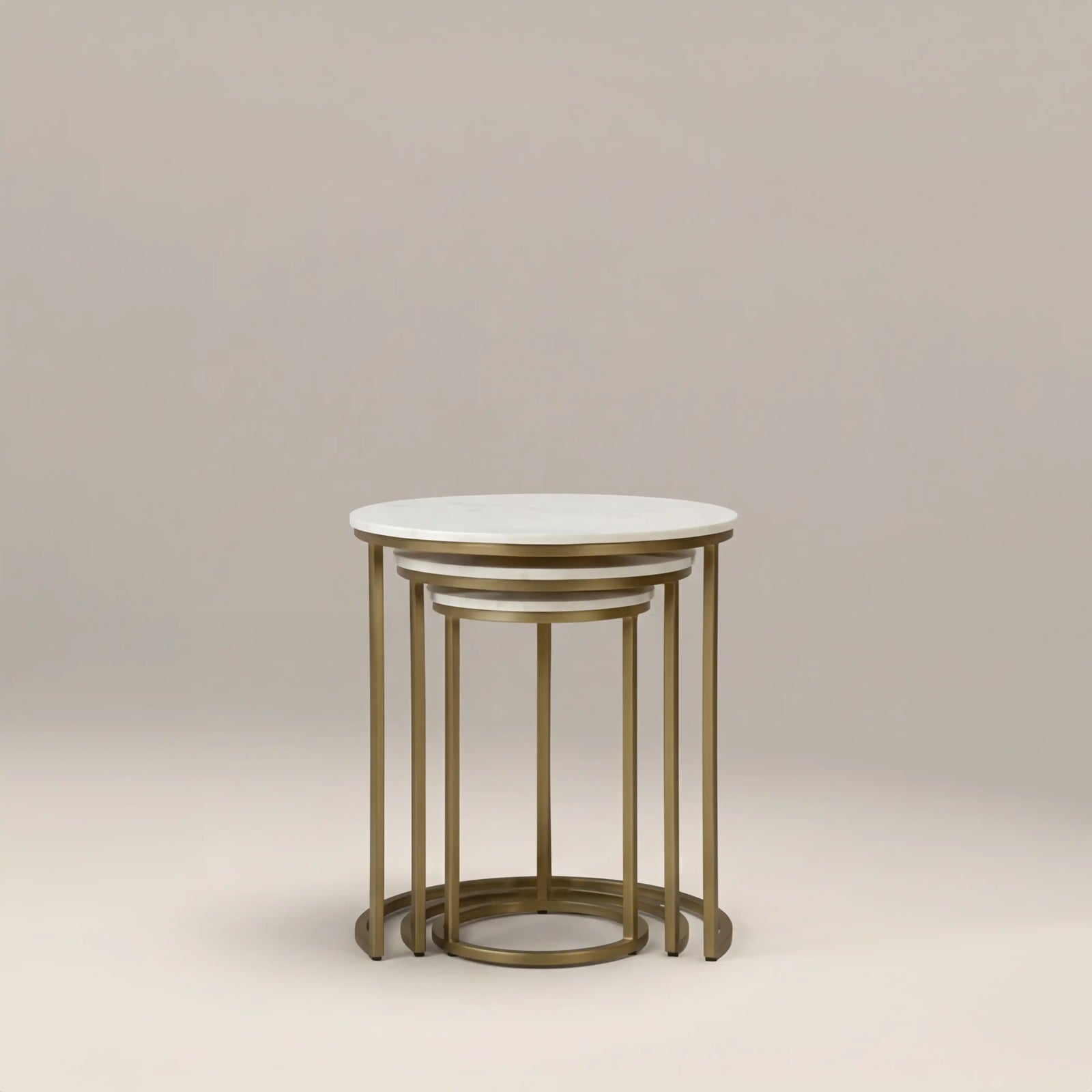 Madison Set Of 3 Round Nesting Side Tables | White Marble & Brass